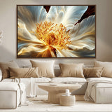 20862576-MGV-FC-36X24_Walnut-Golden Abstract Flower Canvas Wall Art – Modern Botanical Bloom Print, Elegant Floral Artwork for Living Room, Bedroom, Office