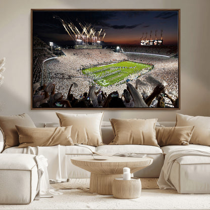 11221988-MGV-CV-36X24-Football Stadium Wall Art – Game Day Crowd with Fireworks, Sports Fan Photography Print, Stadium Decor for Man Cave, Bar, or