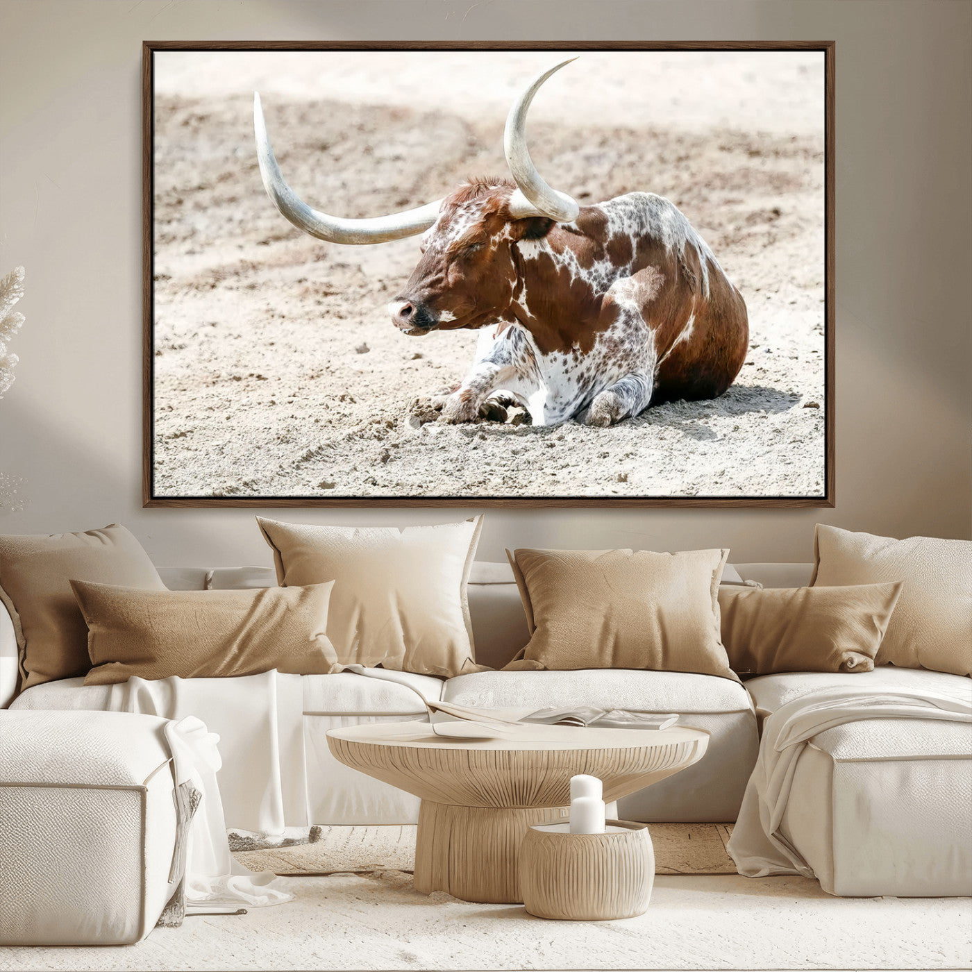 89096667-MGV-FC-36X24_Walnut-Texas Longhorn Wall Art – Rustic Western Canvas Print, Cattle Photography Decor for Ranch House, Living Room, Office, Man Cave
