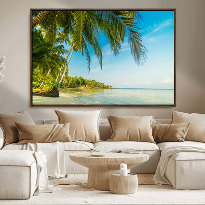 65056721-MGV-FC-36X24_Walnut-Tropical Beach Wall Art – Palm Tree Coastal Photography Print, Relaxing Ocean Paradise Landscape, Island Seascape Home or Office