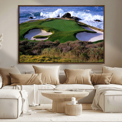 22776914-MGV-CV-36X24-Golf Course Wall Art – Oceanfront Green Canvas Print, Coastal Pebble Beach Photography Sports Decor for Living Room, Office, Man