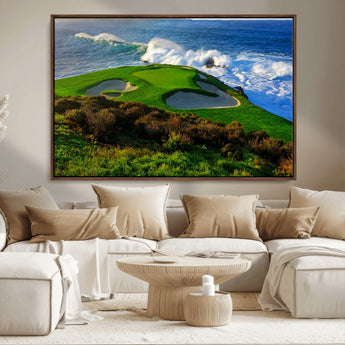 13644055-MGV-FC-36X24_Walnut-Golf Wall Art – Oceanfront Green Canvas Print, Scenic Coastal Course Photography Decor for Bedroom, Living Room, Office, Sports