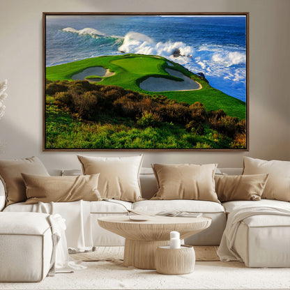 13644055-MGV-FC-36X24_Walnut-Golf Wall Art – Oceanfront Green Canvas Print, Scenic Coastal Course Photography Decor for Bedroom, Living Room, Office, Sports