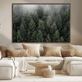 84059409-MGV-CV-36X24-Forest Wall Art – Misty Evergreen Trees Canvas Print, Tranquil Nature Photography Decor for Bedroom, Living Room, Office, Cabin or
