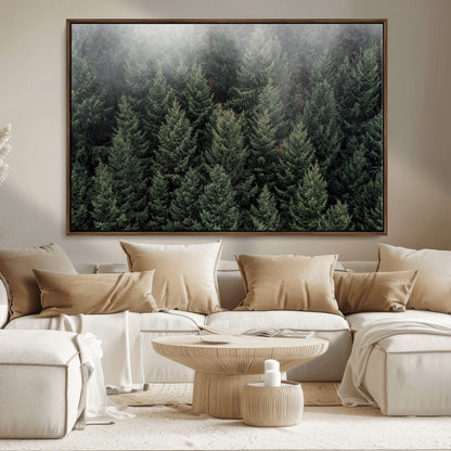 84059409-MGV-CV-36X24-Forest Wall Art – Misty Evergreen Trees Canvas Print, Tranquil Nature Photography Decor for Bedroom, Living Room, Office, Cabin or