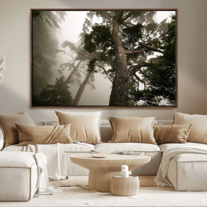 87969493-MGV-CV-36X24-Forest Wall Art – Misty Tall Trees Canvas Print, Dramatic Woodland Photography Decor for Bedroom, Living Room, Office, Cabin,