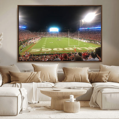 16230786-MGV-FC-36X24_Walnut-Sanford Stadium Wall Art – Georgia Bulldogs Football Night Game Canvas Print, College Sports Decor for Man Cave, Bar, Office, or