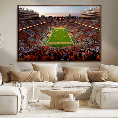 37160229-MGV-FC-36X24_Walnut-Neyland Stadium Wall Art – Panoramic Tennessee Volunteers Sunset Canvas Print, Checkerboard Crowd Football Game Day Decor for