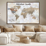 30792405-MGV-FC-36X24_Walnut-Personalized World Map Wall Art – Rustic Beige Adventure Travel Map with Custom Couple Names, Vintage Wall Decor for Home or