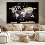 51488142-MGV-CV-36X24-Personalized World Map Wall Art – Dark Rustic Adventure Travel Map with Custom Names, Vintage Wall Decor for Couples, Families or