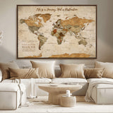 75179116-MGV-CV-36X24-Personalized World Map Wall Art – Rustic Vintage Travel Map with Custom Names, Inspirational Adventure Décor for Couples, Families