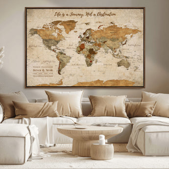 75179116-MGV-CV-36X24-Personalized World Map Wall Art – Rustic Vintage Travel Map with Custom Names, Inspirational Adventure Décor for Couples, Families