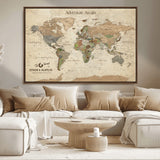 62766900-MGV-CV-36X24-Personalized World Map Wall Art – Antique Parchment Adventure Travel Map with Custom Couple Names, Rustic Wall Decor for Home,