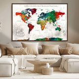 95876117-MGV-CV-36X24-Personalized World Map Wall Art – Colorful Watercolor Travel Map with Custom Names, Romantic Wall Decor for Couples, Wedding or