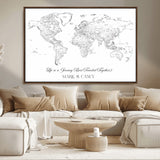 43438578-MGV-CV-36X24-Personalized World Map Wall Art – Black and White Minimal Travel Map with Custom Names, Elegant Wall Decor for Couples, Wedding or