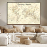 57950315-MGV-FC-36X24_Walnut-Personalized World Map Wall Art – Vintage Beige Travel Map with Custom Names, Romantic Anniversary Gift for Couples, Adventure