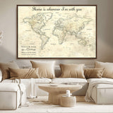 35009043-MGV-CV-36X24-Personalized World Map Wall Art – Vintage Beige Travel Map with Custom Names and Date, Romantic Anniversary Gift for Couples Home