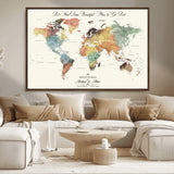 10311652-MGV-FC-36X24_Walnut-Personalized World Map Wall Art - Watercolor Travel Map with Custom Names Minimalist Design for Couples&Families - Decor for Home,