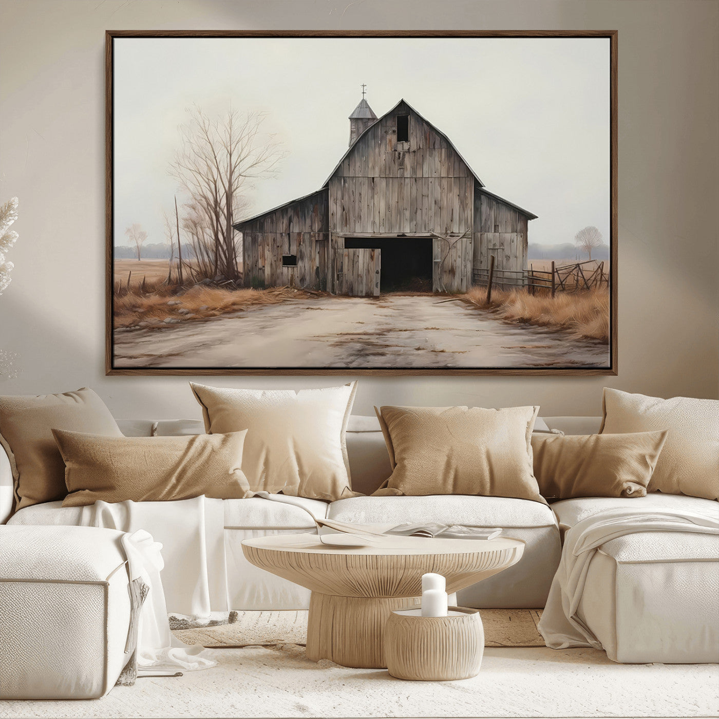 90499-MGV-CV-36X24-Old Barn Wall Art Canvas Print, Framed Rustic Barn Art Picture Print, Abandoned Farm Perfect Rustic Farmhouse Decor Artwork