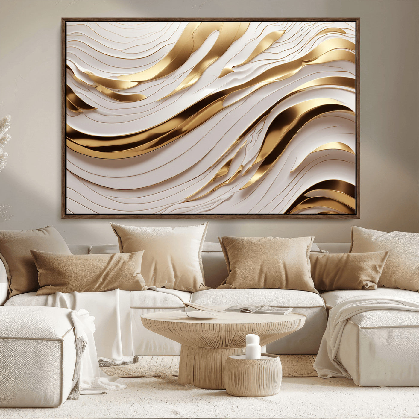 41237-MGV-CV-36X24-Gold Waves Wall Art Canvas Print, Framed Elegant Flow Art Picture Print, Luxury Layers Perfect Minimal Luxe Decor Artwork