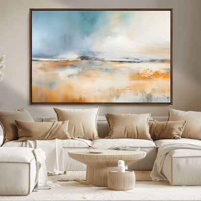 12135-MGV-CV-36X24-Soft Horizon Wall Art Canvas Print, Framed Golden Field Art Picture Print, Dreamy Horizon Perfect Minimalist Earthy Decor Artwork