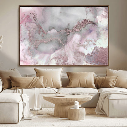 16416-MGV-FC-36X24_Walnut-Blush Marble Wall Art Canvas Print, Framed Rose Gold Art Picture Print, Pink Cloudy Perfect Modern Glam Decor Artwork