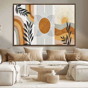32359-MGV-CV-36X24-Modern Sun Wall Art Canvas Print, Framed Retro Horizon Art Picture Print, Sunburst Design Perfect Mid Century Boho Decor Artwork