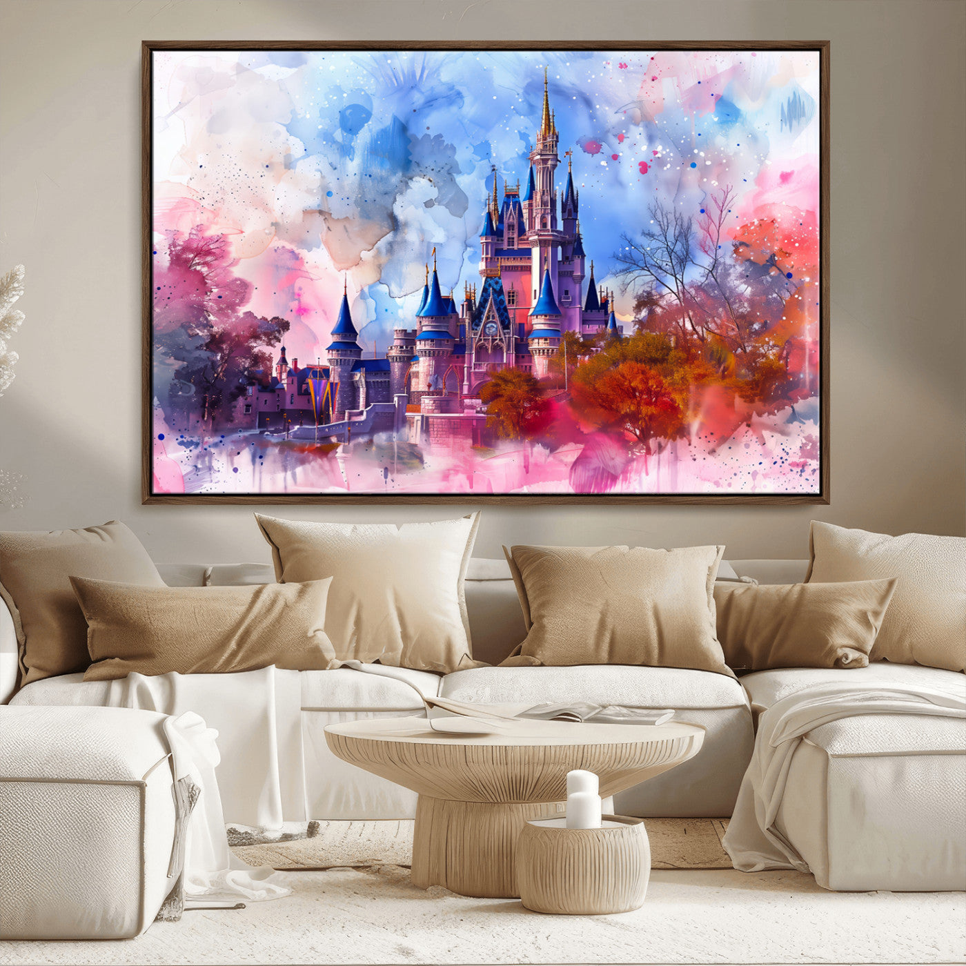 15129-MGV-CV-36X24-Disney Castle Wall Art Canvas Print, Framed Cinderella Palace Art Picture Print, Fantasy Kingdom Perfect Whimsical Fairytale Decor