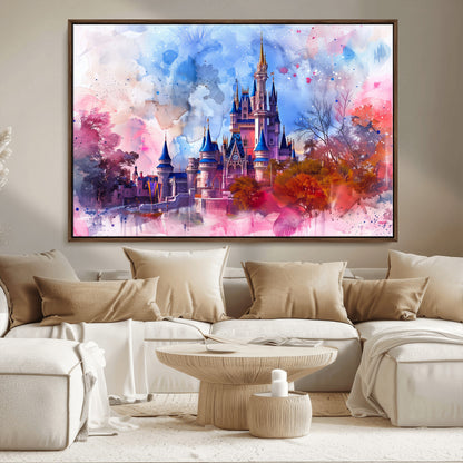 15129-MGV-CV-36X24-Disney Castle Wall Art Canvas Print, Framed Cinderella Palace Art Picture Print, Fantasy Kingdom Perfect Whimsical Fairytale Decor