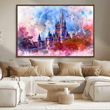 15129-MGV-CV-36X24-Disney Castle Wall Art Canvas Print, Framed Cinderella Palace Art Picture Print, Fantasy Kingdom Perfect Whimsical Fairytale Decor