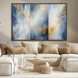 41836-MGV-CV-36X24-Abstract Gold Wall Art Canvas Print, Framed Blue Layers Art Picture Print, Elegant Cloud Perfect Elegant Minimalist Decor Artwork