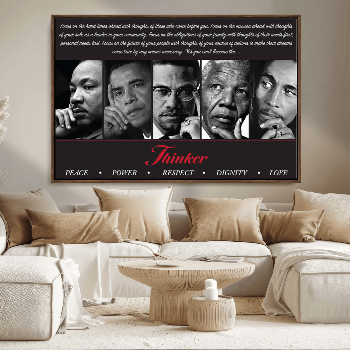 45112-MGV-CV-36X24-Black Icons Wall Art Canvas Print, Framed Thinker Art Picture Print, Motivational Quote Perfect Cultural Modern Decor Artwork