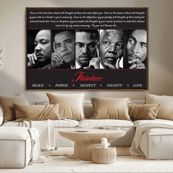 45112-MGV-CV-36X24-Black Icons Wall Art Canvas Print, Framed Thinker Art Picture Print, Motivational Quote Perfect Cultural Modern Decor Artwork