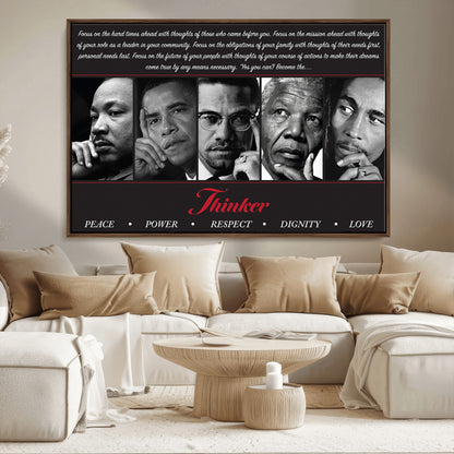 45112-MGV-CV-36X24-Black Icons Wall Art Canvas Print, Framed Thinker Art Picture Print, Motivational Quote Perfect Cultural Modern Decor Artwork