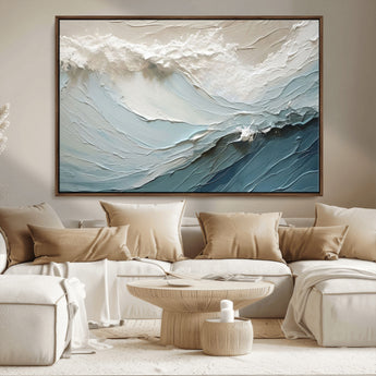 53646-MGV-CV-36X24-Ocean Wave Wall Art Canvas Print, Framed Textured Seascape Art Picture Print, Modern Ocean Perfect Minimal Coastal 2/2 Decor