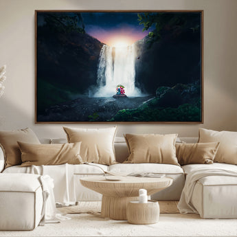56359-MGV-CV-36X24-Lilo Stitch Wall Art Canvas Print, Framed Stitch Angel Art Picture Print, Cartoon Waterfall Perfect Tropical Fantasy Decor Artwork