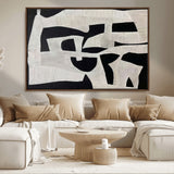 33714-MGV-CV-36X24-Monochrome Design Wall Art Canvas Print, Framed Modern Linework Art Picture Print, Textured Shapes Perfect Monochrome Modern Decor