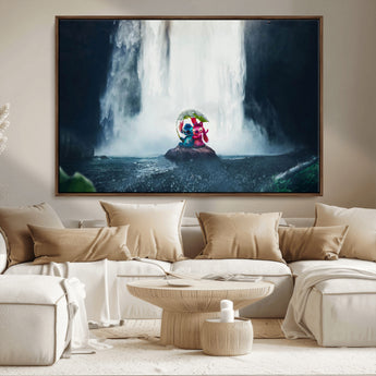 32259-MGV-FC-36X24_Walnut-Stitch Angel Wall Art Canvas Print, Framed Stitch Waterfall Art Picture Print, Cartoon Couple Perfect Moody Fantasy Decor Artwork