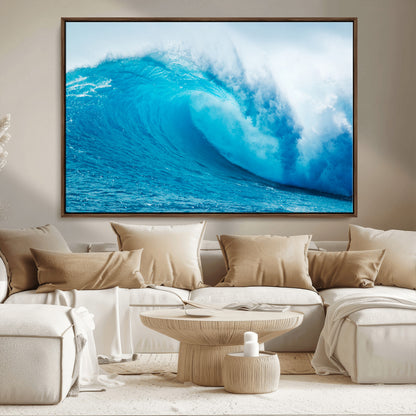 15566-MGV-CV-36X24-Ocean Wave Wall Art Canvas Print, Framed Curling Wave Art Picture Print, Vibrant Surf Wave Perfect Coastal Surf Decor Artwork