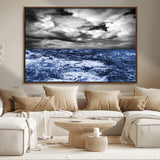 91043-MGV-CV-36X24-Stormy Ocean Wall Art Canvas Print, Framed Moody Seascape Art Picture Print, Monochrome Sea Perfect Coastal Drama Decor Artwork