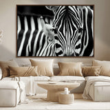 43631-MGV-FC-36X24_Walnut-Zebra Wall Art – Black & White Safari Wildlife Canvas Print, Modern Animal Photography Decor for Living Room, Office, or Bedroom