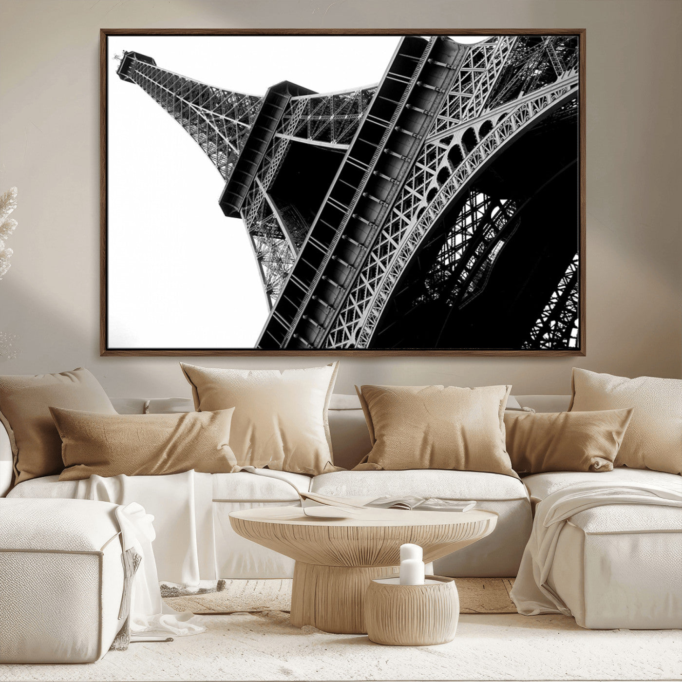 89033-MGV-FC-36X24_Walnut-Eiffel Tower Wall Art – Dramatic Black and White Architectural Canvas Print, Modern Paris Decor for Office, Living Room or