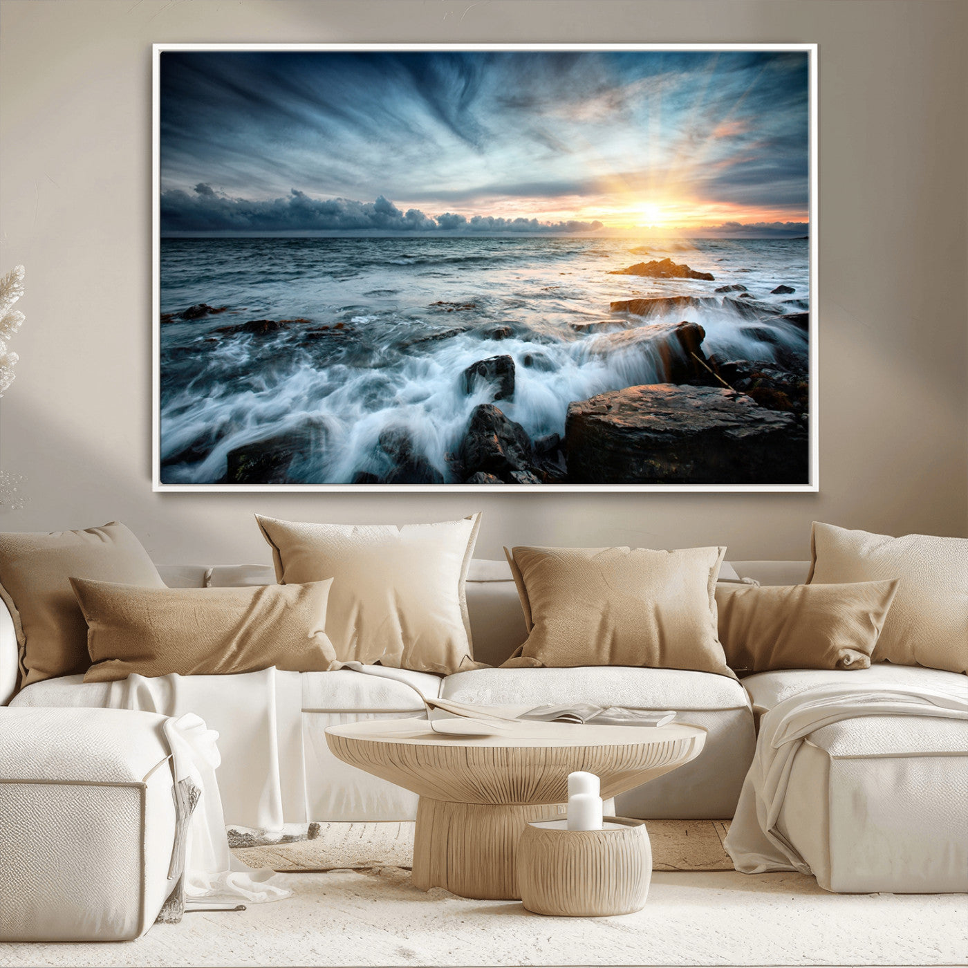 33428-MGV-FC-36X24_White-Ocean Sunrise Wall Art – Serene Seascape Canvas Print, Coastal Home or Office Decor, Perfect for Living Room, Bedroom, or Study