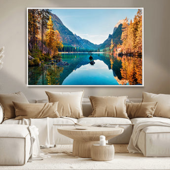 32962-MGV-CV-36X24-Mountain Lake Wall Art – Tranquil Autumn Landscape Canvas Print, Nature Reflection Decor for Living Room, Bedroom, Office or Cabin