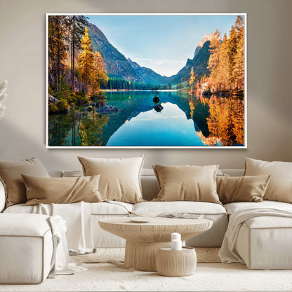 32962-MGV-CV-36X24-Mountain Lake Wall Art – Tranquil Autumn Landscape Canvas Print, Nature Reflection Decor for Living Room, Bedroom, Office or Cabin