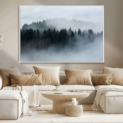 42596-MGV-CV-36X24-Misty Forest Wall Art – Atmospheric Pine Trees Canvas Print, Nature Landscape Decor for Living Room, Bedroom, Office, or Cabin