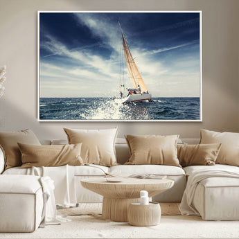 75430-MGV-CV-36X24-Sailing Boat Wall Art – Dynamic Ocean Yacht Canvas Print, Nautical Decor for Living Room, Office, Beach House or Cabin