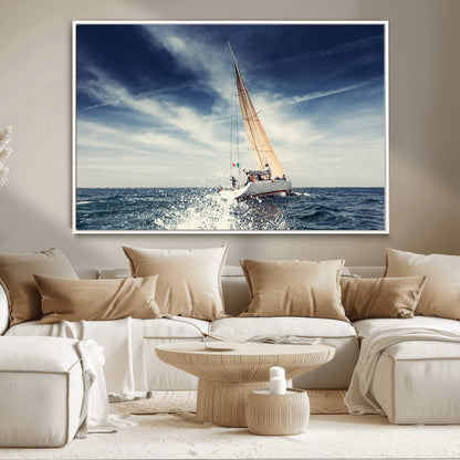 75430-MGV-CV-36X24-Sailing Boat Wall Art – Dynamic Ocean Yacht Canvas Print, Nautical Decor for Living Room, Office, Beach House or Cabin