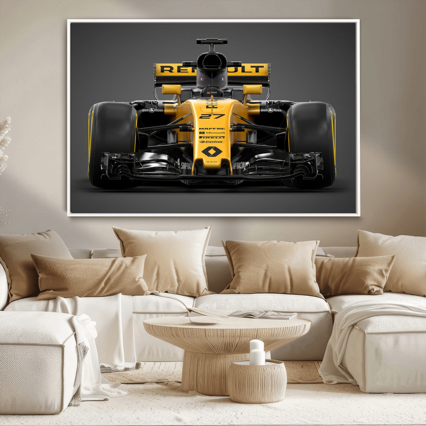 62882-MGV-FC-36X24_White-Renault F1 Racing Car Print - High-Performance Formula 1 Motorsport Wall Art, Perfect Gift for Racing Fans and Car Enthusiasts