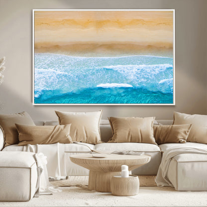 43046-MGV-CV-36X24-Aerial Beach Wall Art – Serene Ocean Waves & Sandy Shore Canvas Print, Coastal Home Decor for Living Room, Bedroom or Office